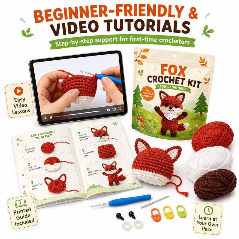Fox amigurumi crochet kit for beginners size reference