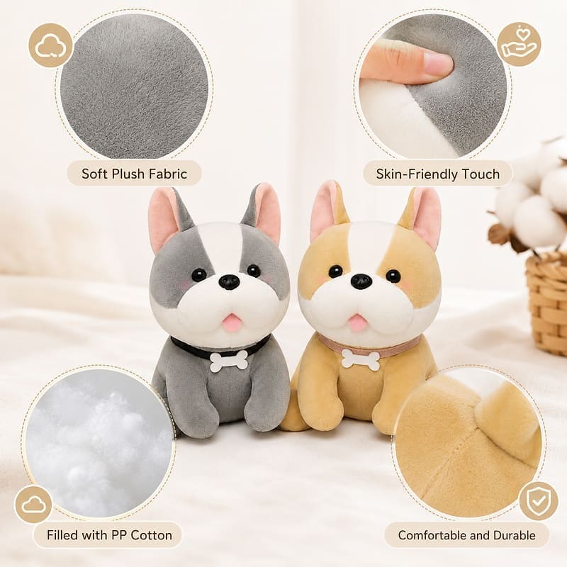French bulldog plush toy set size reference