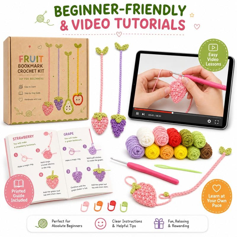 Fruit bookmark crochet kit for beginners size reference
