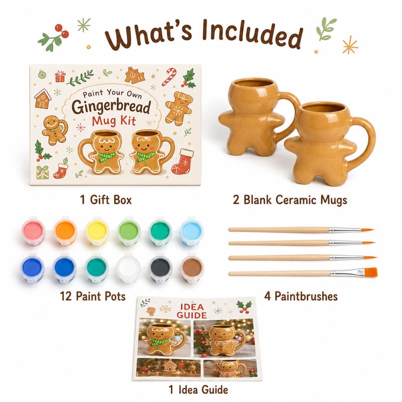 Gingerbread mug painting kit front side back view