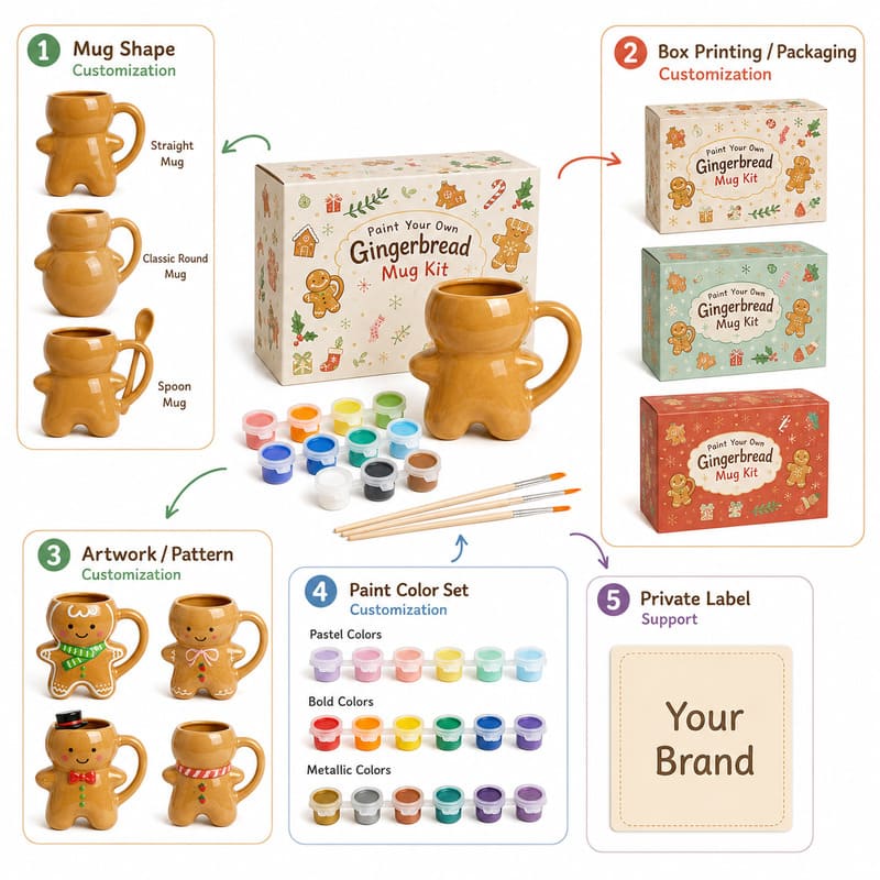 Gingerbread mug painting kit embroidered detail