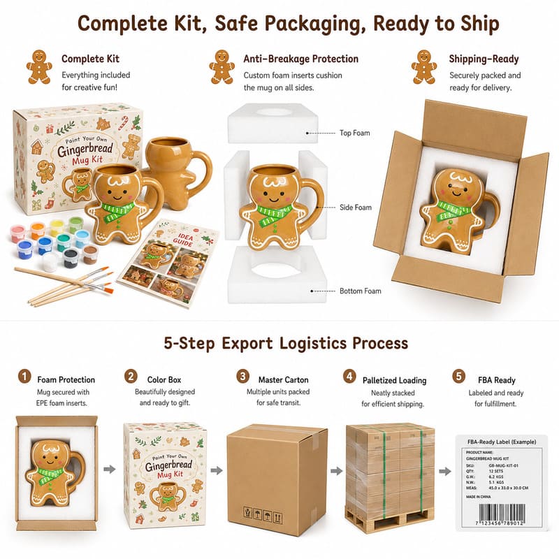 Gingerbread mug painting kit stitching detail