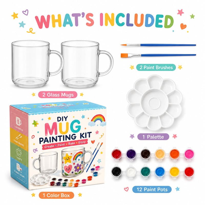 Glass mug painting kit front side back view