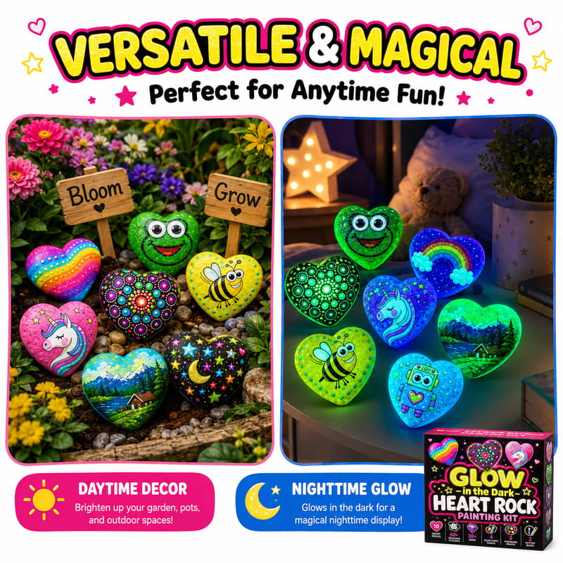 Glow-in-the-dark heart rock painting kit – wholesale oem/odm kids craft set embroidered detail