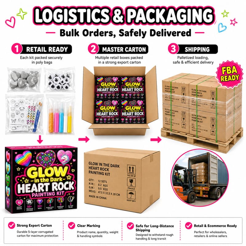 Glow-in-the-dark heart rock painting kit – wholesale oem/odm kids craft set design detail