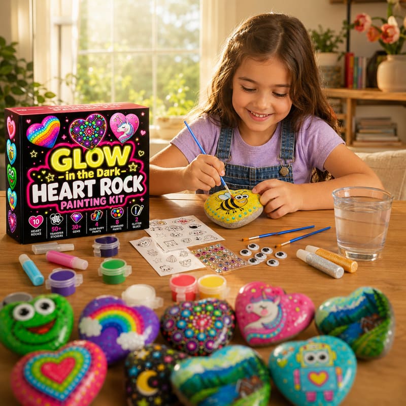 Glow-in-the-dark heart rock painting kit – wholesale oem/odm kids craft set stitching detail