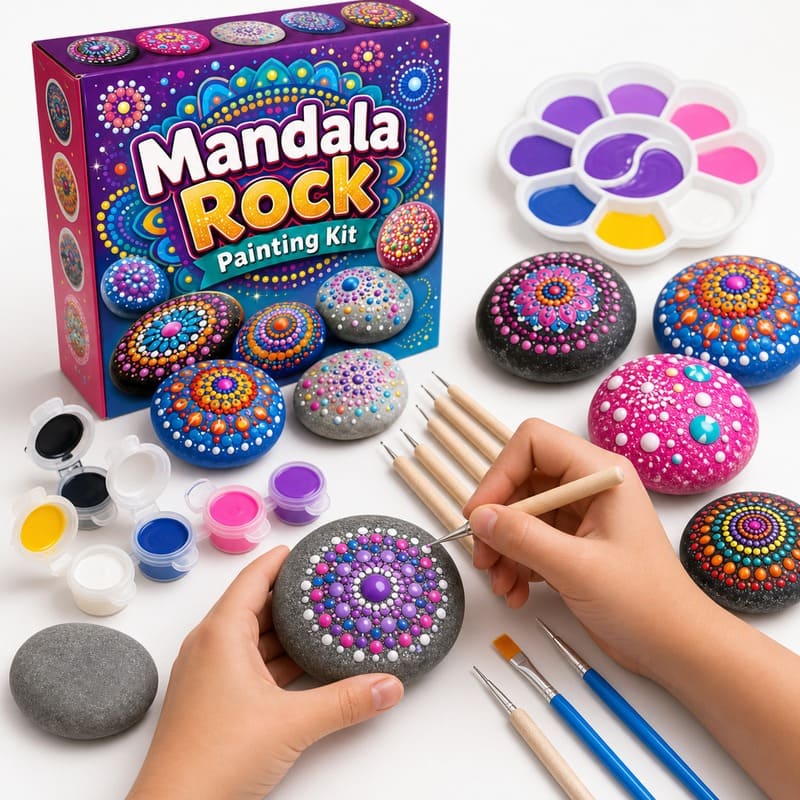 Glow-in-the-dark mandala rock painting kit – wholesale oem/odm kids craft set embroidered detail