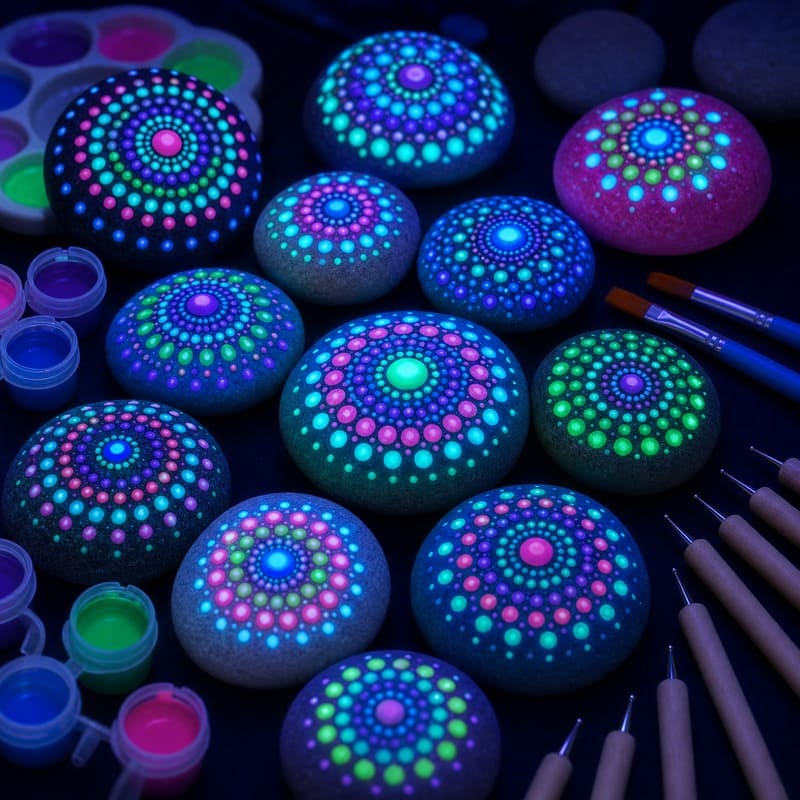 Glow-in-the-dark mandala rock painting kit – wholesale oem/odm kids craft set design detail