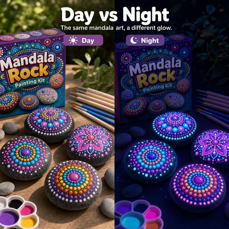 Glow-in-the-dark mandala rock painting kit – wholesale oem/odm kids craft set stitching detail