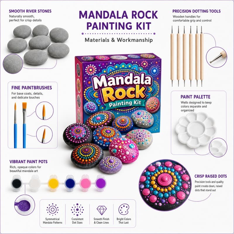 Glow-in-the-dark mandala rock painting kit – wholesale oem/odm kids craft set front side back view