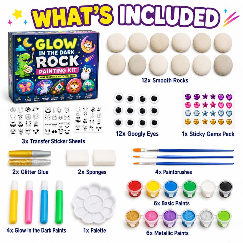 Glow-in-the-dark rock painting kit – wholesale oem/odm kids craft set front side back view