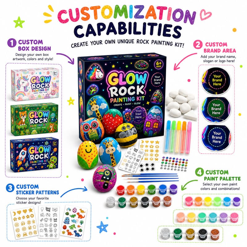 Glow-in-the-dark rock painting kit with glitter – wholesale oem/odm kids craft set size reference