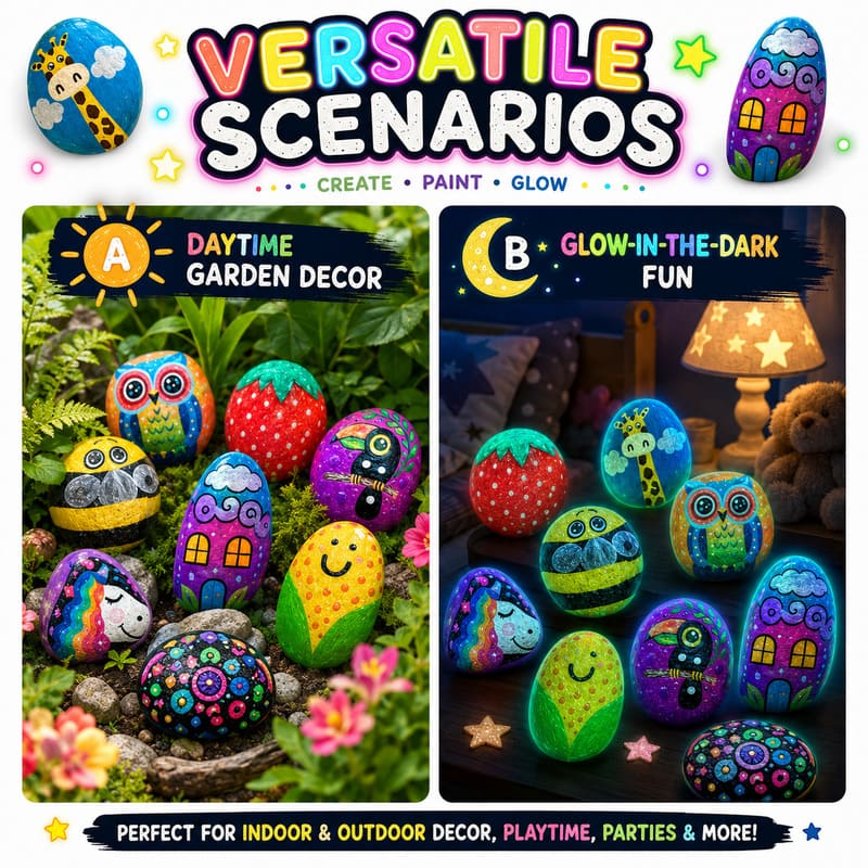 Glow-in-the-dark rock painting kit with glitter – wholesale oem/odm kids craft set embroidered detail