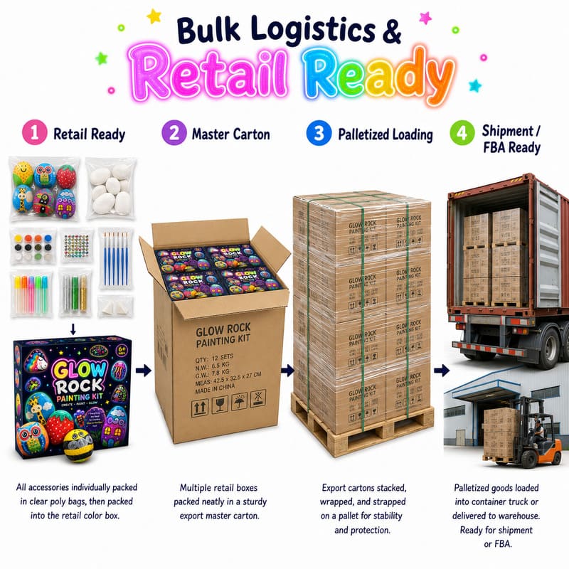 Glow-in-the-dark rock painting kit with glitter – wholesale oem/odm kids craft set design detail