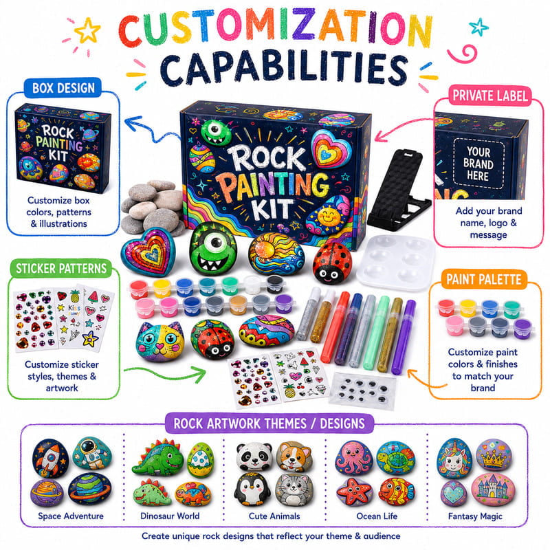 Glow-in-the-dark rock painting kit with paint pens – wholesale oem/odm kids craft set size reference