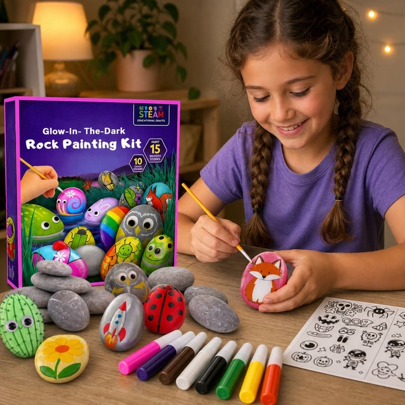 Glow-in-the-dark rock painting kit with pens – wholesale oem/odm kids craft set design detail