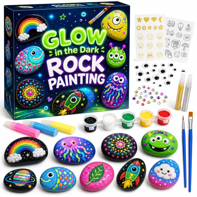 Glow-in-the-dark rock painting kit with stickers – wholesale oem/odm kids craft set front view