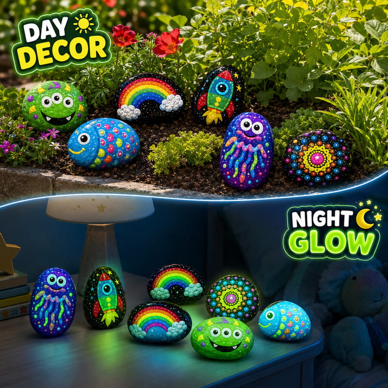Glow-in-the-dark rock painting kit with stickers – wholesale oem/odm kids craft set embroidered detail