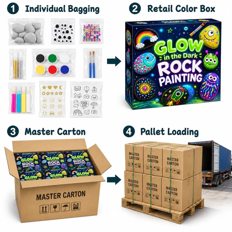 Glow-in-the-dark rock painting kit with stickers – wholesale oem/odm kids craft set design detail