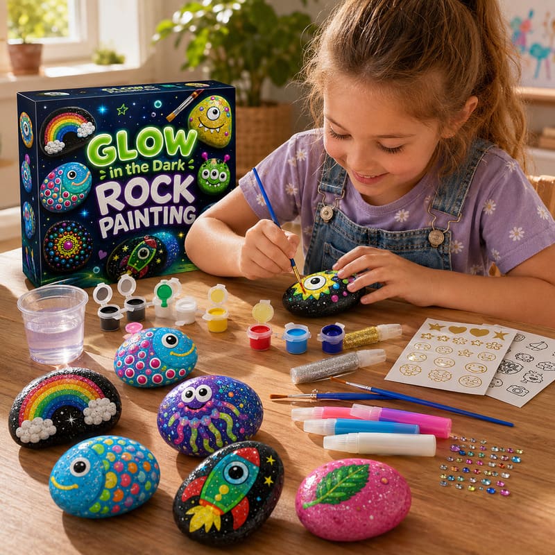 Glow-in-the-dark rock painting kit with stickers – wholesale oem/odm kids craft set stitching detail