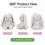 Gray bow bunny plush doll for custom retail and oem plush collections front side back view