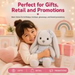 Gray bow bunny plush doll for custom retail and oem plush collections stitching detail