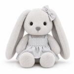Gray bow bunny plush doll for custom retail and oem plush collections front view