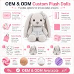 Gray bow bunny plush doll for custom retail and oem plush collections embroidered detail