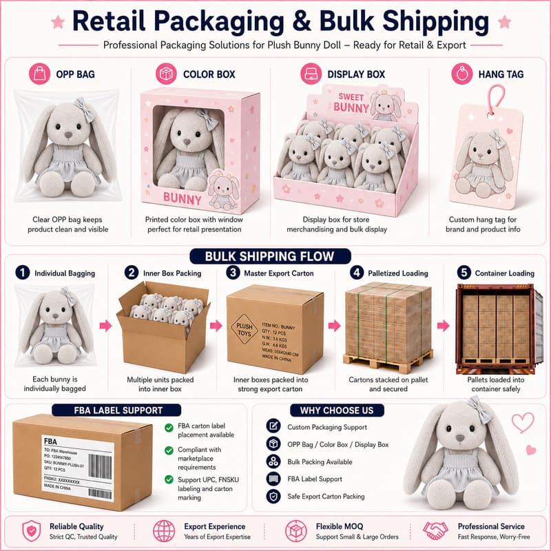 Gray bow bunny plush doll for custom retail and oem plush collections design detail