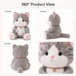 Gray cat plush toy front side back view