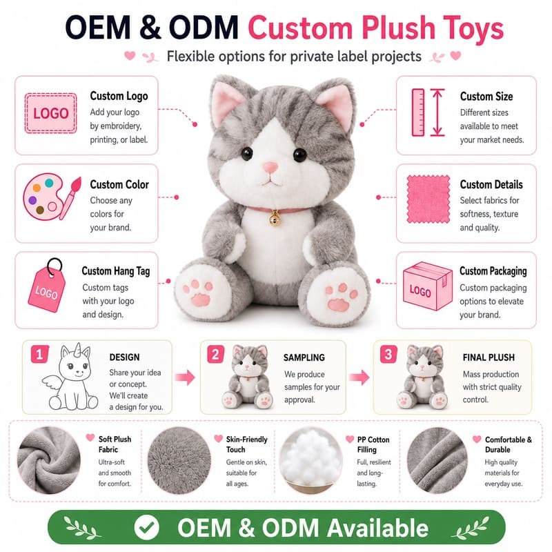 Gray cat plush toy design detail