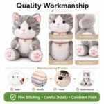 Gray cat plush toy embroidered detail