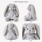 Gray long ear bunny plush doll for custom retail and oem plush collections front side back view
