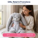 Gray long ear bunny plush doll for custom retail and oem plush collections stitching detail