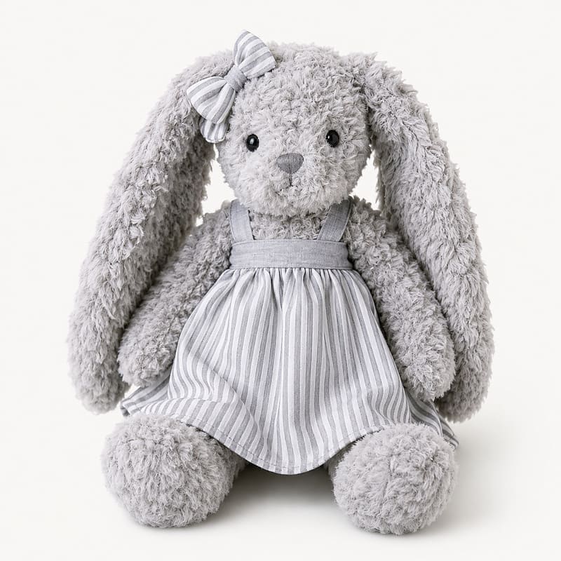Gray long ear bunny plush doll for custom retail and oem plush collections front view