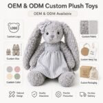 Gray long ear bunny plush doll for custom retail and oem plush collections embroidered detail