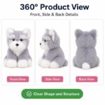 Gray white longhair kitten plush toy front side back view