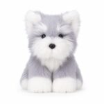 Gray white longhair kitten plush toy front view