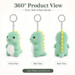 Green dinosaur plush keychain front side back view