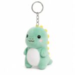 Green dinosaur plush keychain front view