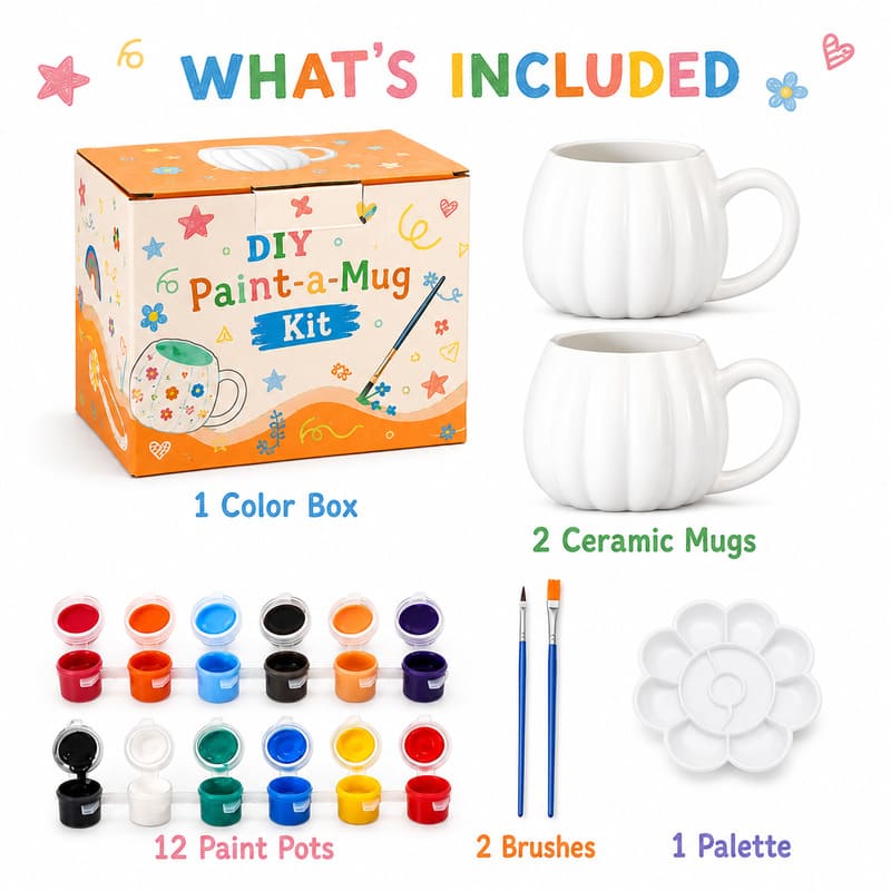 Halloween ceramic mug painting kit front side back view