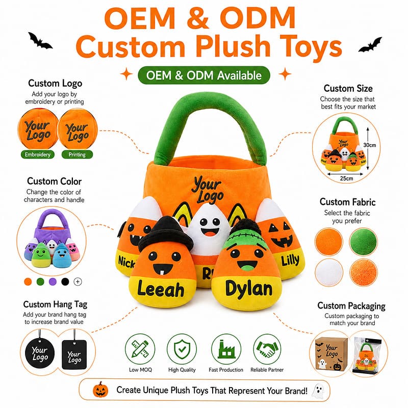 Halloween plush candy basket set embroidered detail