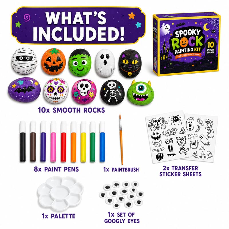 Halloween rock painting kit for kids – wholesale oem/odm kids craft set front side back view