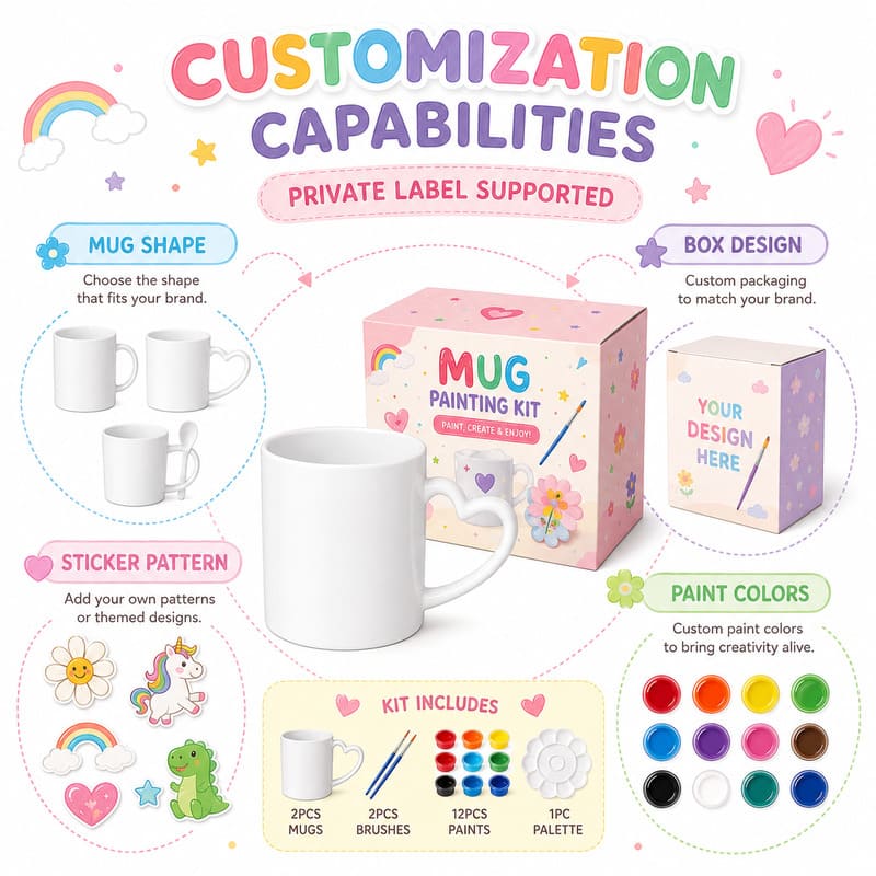 Heart handle flower mug painting kit embroidered detail