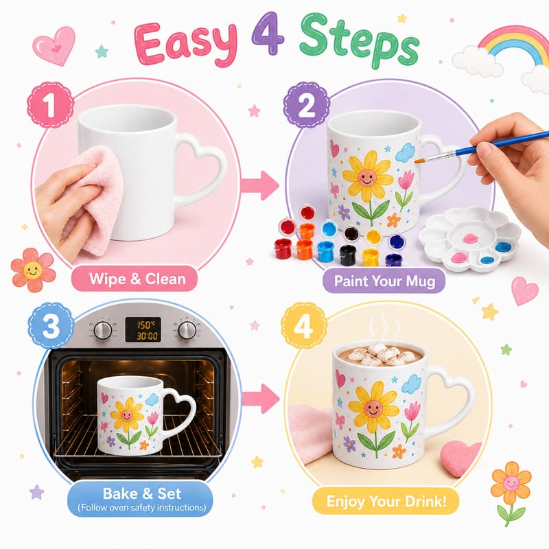 Heart handle flower mug painting kit size reference