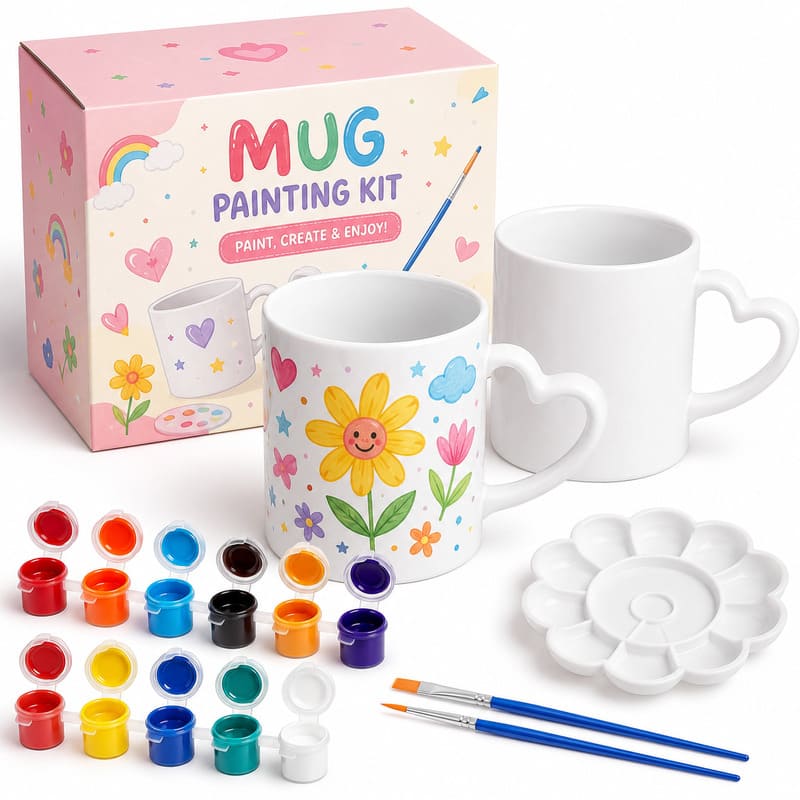 Heart handle flower mug painting kit front view