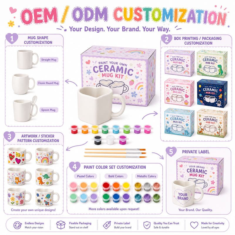 Heart rainbow paint your own mug kit embroidered detail