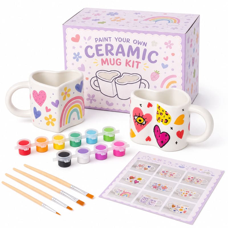 Heart rainbow paint your own mug kit front view