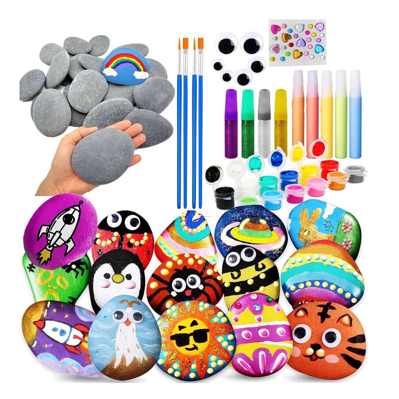 Hide-and-seek rock painting kit for kids – wholesale oem/odm kids craft set front side back view