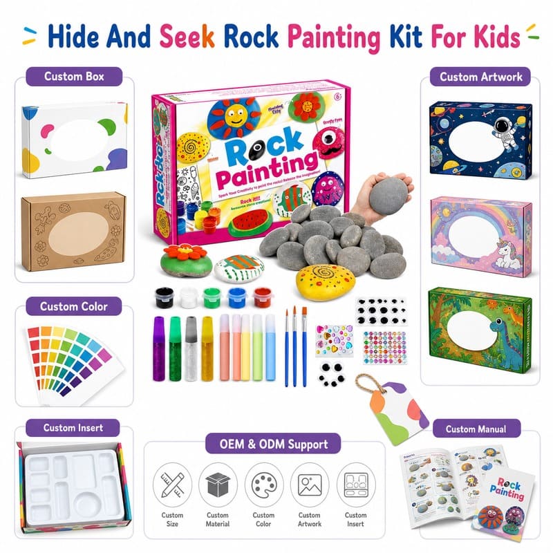 Hide-and-seek rock painting kit for kids – wholesale oem/odm kids craft set embroidered detail